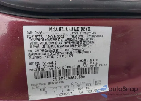 2006 Mercury Grand Marquis Ls из США, поврежденный, VIN 2MEFM75V66X608867